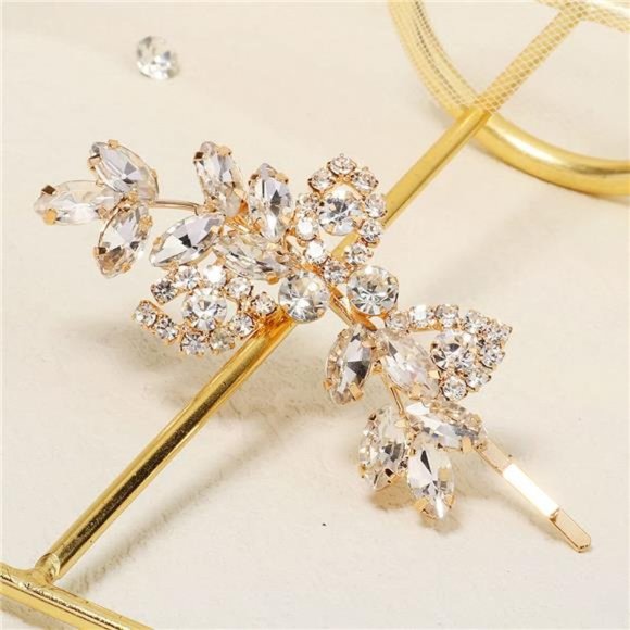 HJYHYN Rhinestone Bridal Hair Clips(2PCS) Leaf Wedding Bride Pearl Crystal